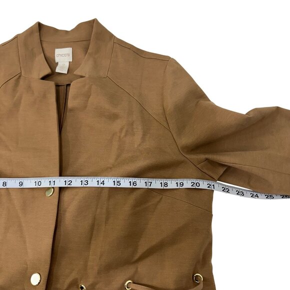 Chicos Brown Button-Front Utility Jacket Drawstring Waist & Zipper Pockets SZ 2 - Picture 5 of 14